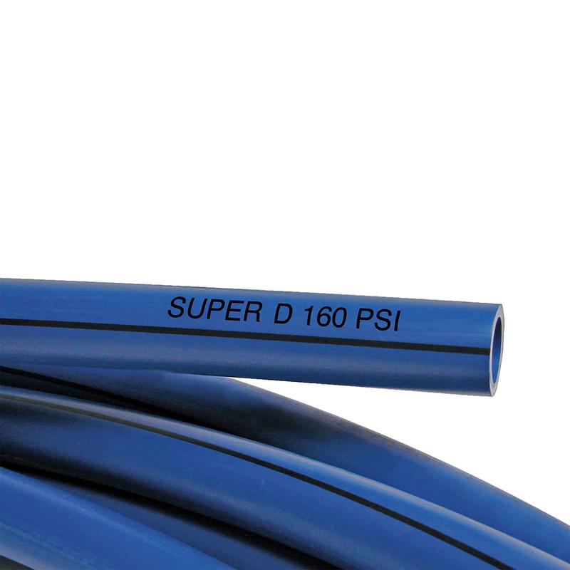 Tuyau Super D en polythylne bleu avec bande noire, 1" x 1 500'