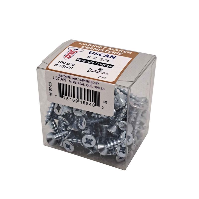 Vis  particule  tte plate plaque zinc, #8 x 3/4" (100 units)