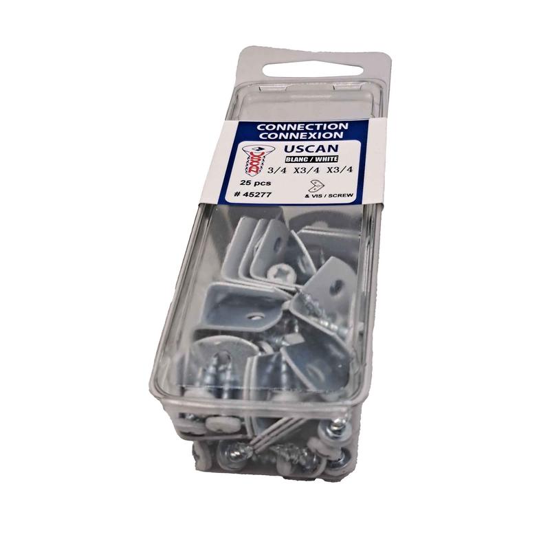 querre de connexion en acier peint blanc avec vis, 3/4" x 3/4" (25 units)