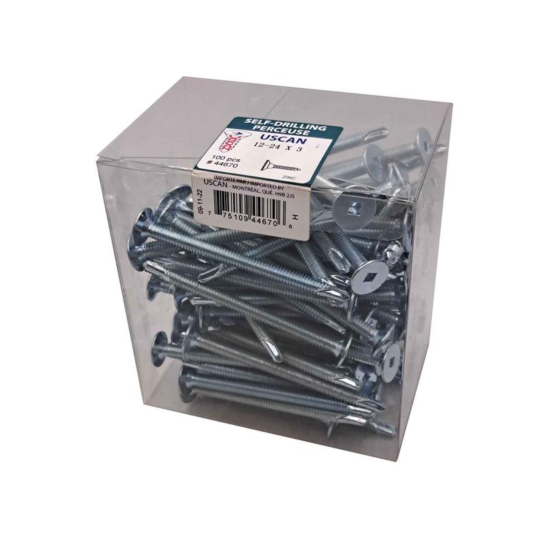 Vis autoperceuse  tte mince plaque zinc "Tek" pour le mtal, #12-24 x 3" (100 units)