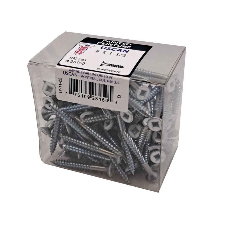 Vis  bois  tte plate de couleur blanche, #8 x 1-1/2" (100 units)