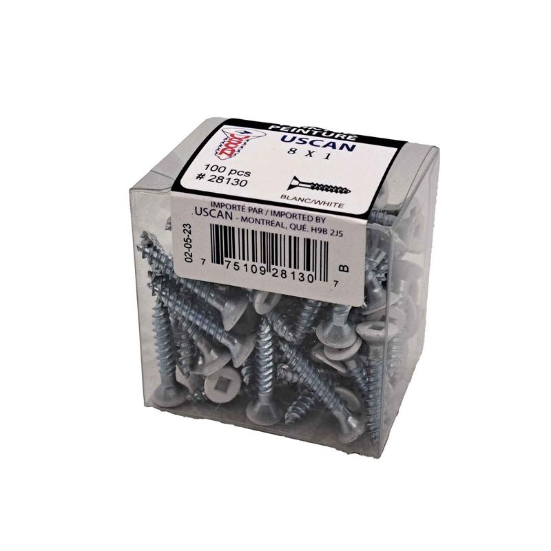 Vis  bois  tte plate de couleur blanche, #8 x 1" (100 units)