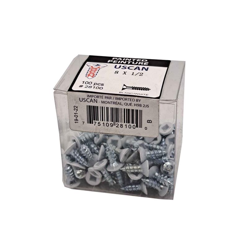 Vis  bois  tte plate de couleur blanche, #8 x 1/2" (100 units)