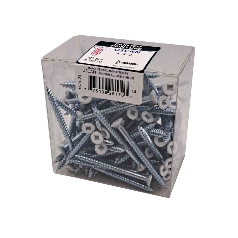 Vis  bois  tte plate de couleur blanche, #8 x 2" (100 units)
