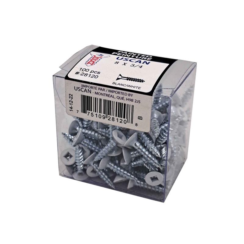 Vis  bois  tte plate de couleur blanche, #8 x 3/4" (100 units)