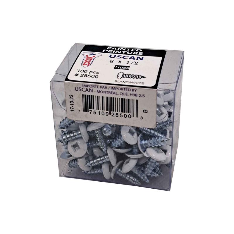 Vis  mtal  tte vase blanche, #8 x 1/2" (100 units)