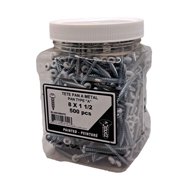 Vis pour mtal  tte ronde de couleur blanche, #8 x 1-1/2" (pot de 500 units)
