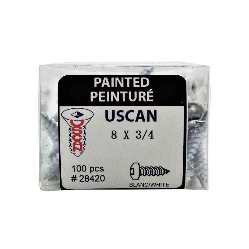 Vis pour mtal  tte ronde de couleur blanche, #8 x 3/4" (100 units)