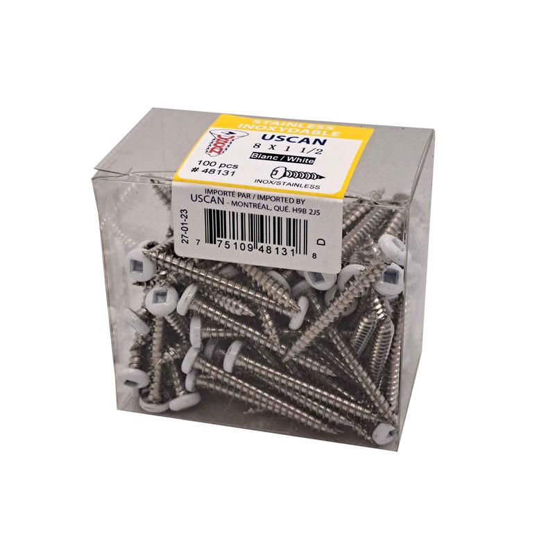 Vis  tte ronde blanche en acier inoxydable, #8 x 1-1/2" (100 units)