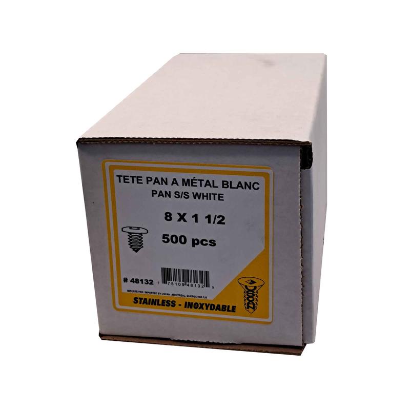 Vis  tte ronde blanche en acier inoxydable, #8 x 1-1/2" (500 units)