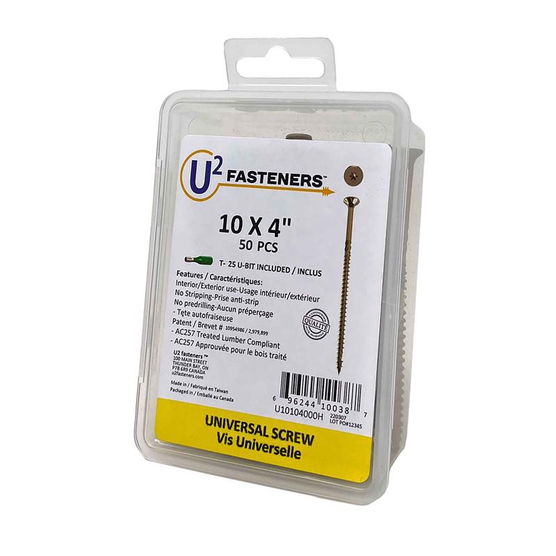 Vis Universelle U2 Fasteners, #10 x 4" (50 units)