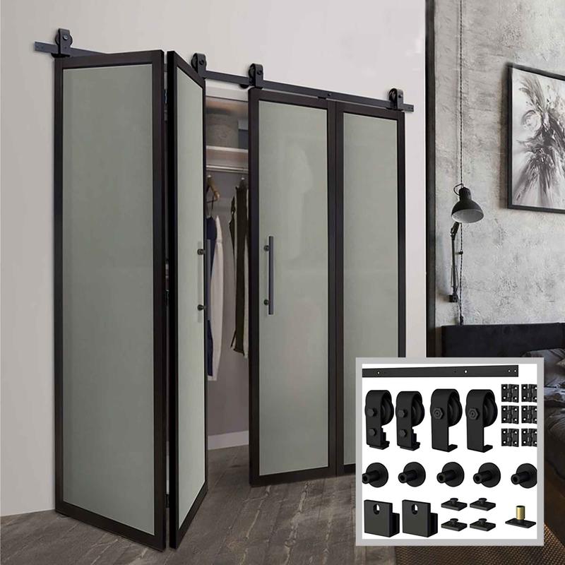 Rail et quincaillerie # 645P en acier noir pour porte murale pliante  4 panneaux, 78-3/4"