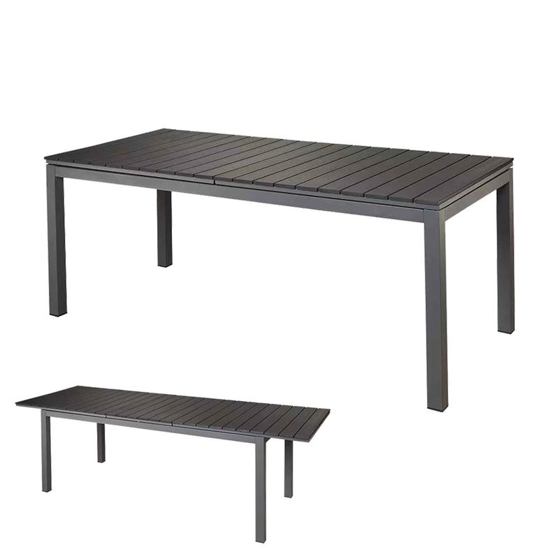 Table  dner d'extrieur avec extension et dessus en polybois noir, 59,06"  77,55" x 35,43 x 29,53"