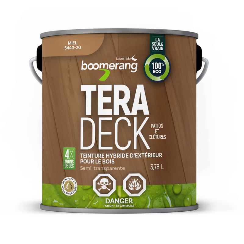 Teinture hybride dextrieur pour le bois Tera Deck semi-transparent miel, 3,78L