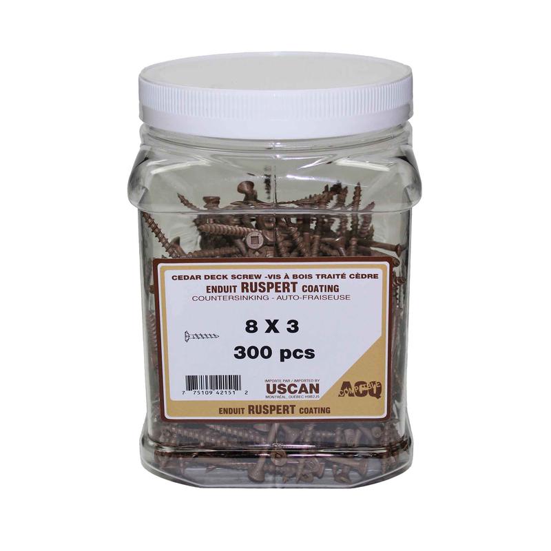 Vis  bois trait brune en pot, #8 x 3" (pot de 300 units)