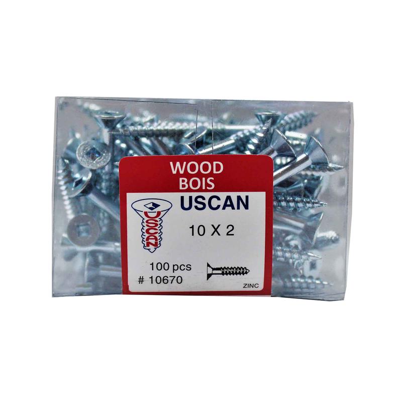 Vis  bois  tte plate plaque zinc, #10 x 2" (100 units)