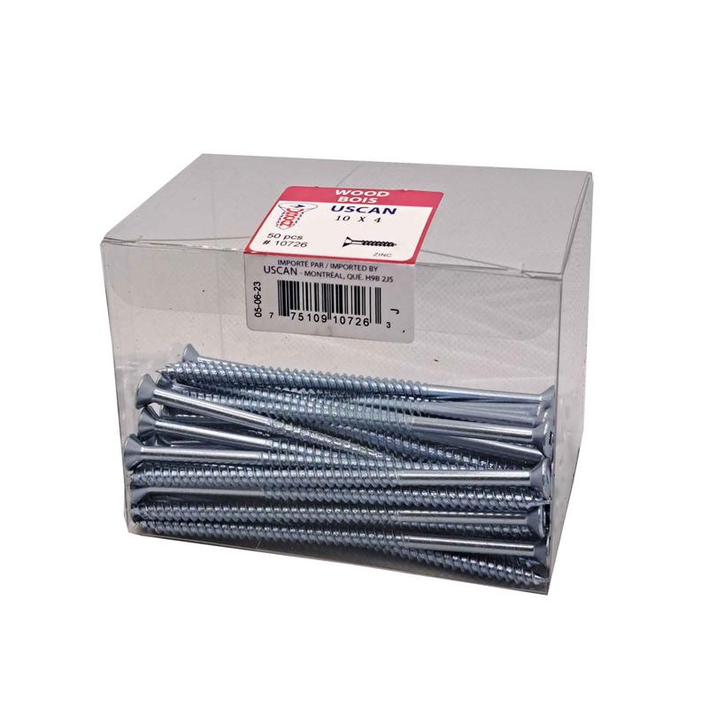 Vis  bois  tte plate plaque zinc, #10 x 4" (50 units)