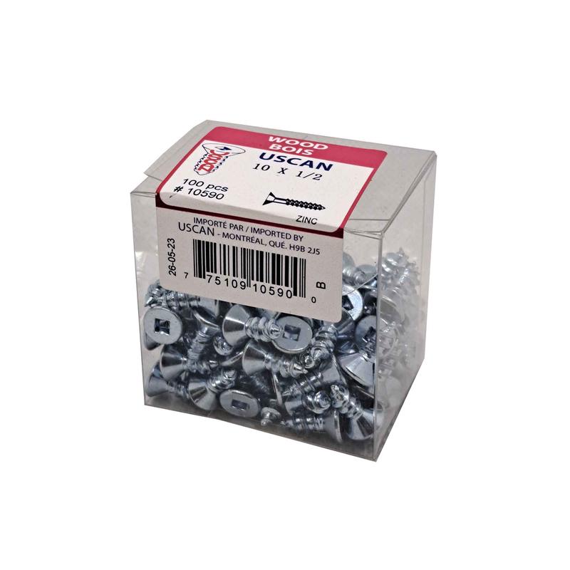 Vis  bois  tte plate plaque zinc, #10x 1/2" (100 units)