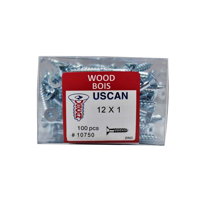 Vis  bois  tte plate plaque zinc, #12 x 1" (100 units)