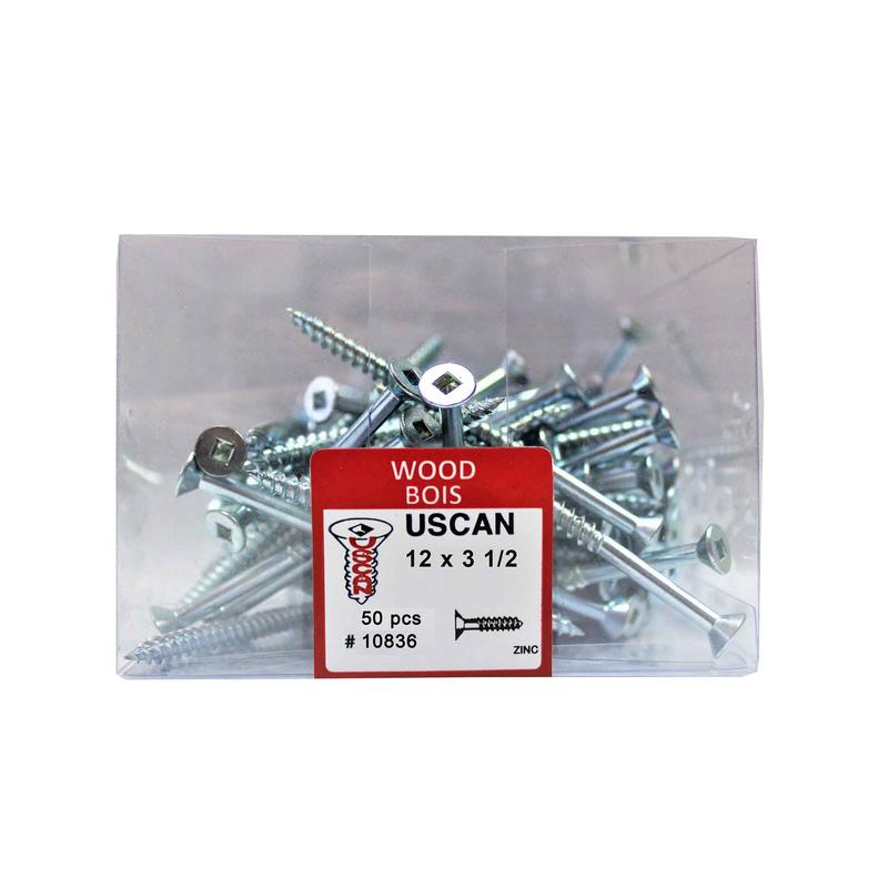 Vis  bois  tte plate plaque zinc, #12x3-1/2" (50 units)