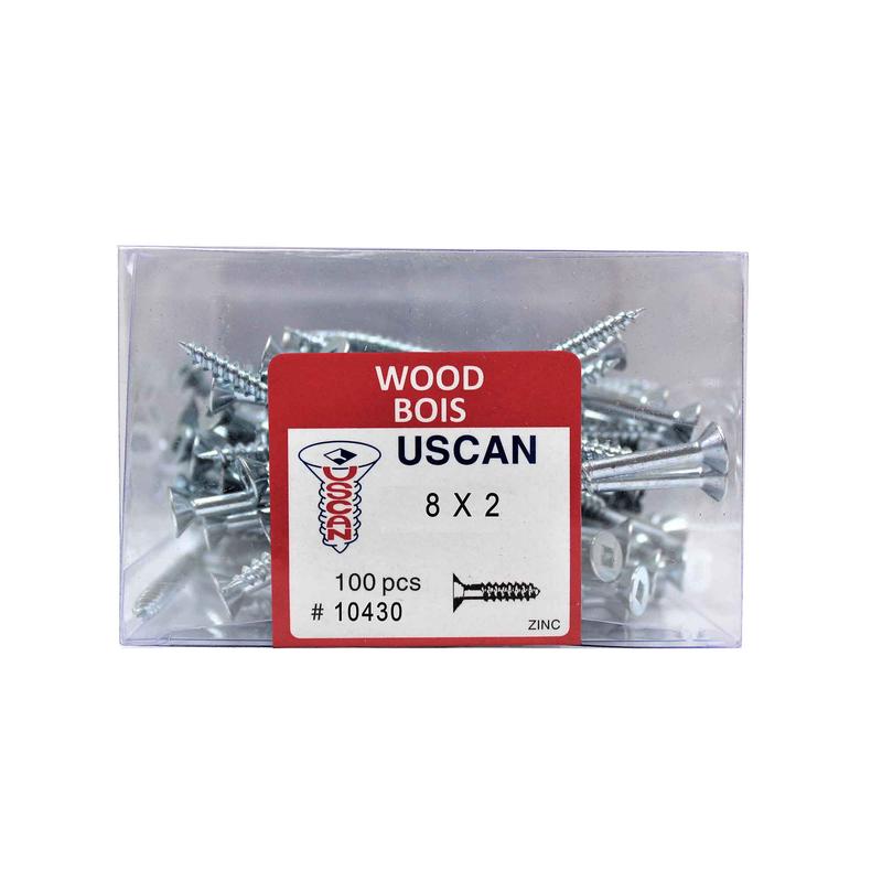 Vis  bois  tte plate plaque zinc, #8 x 2" (100 units)