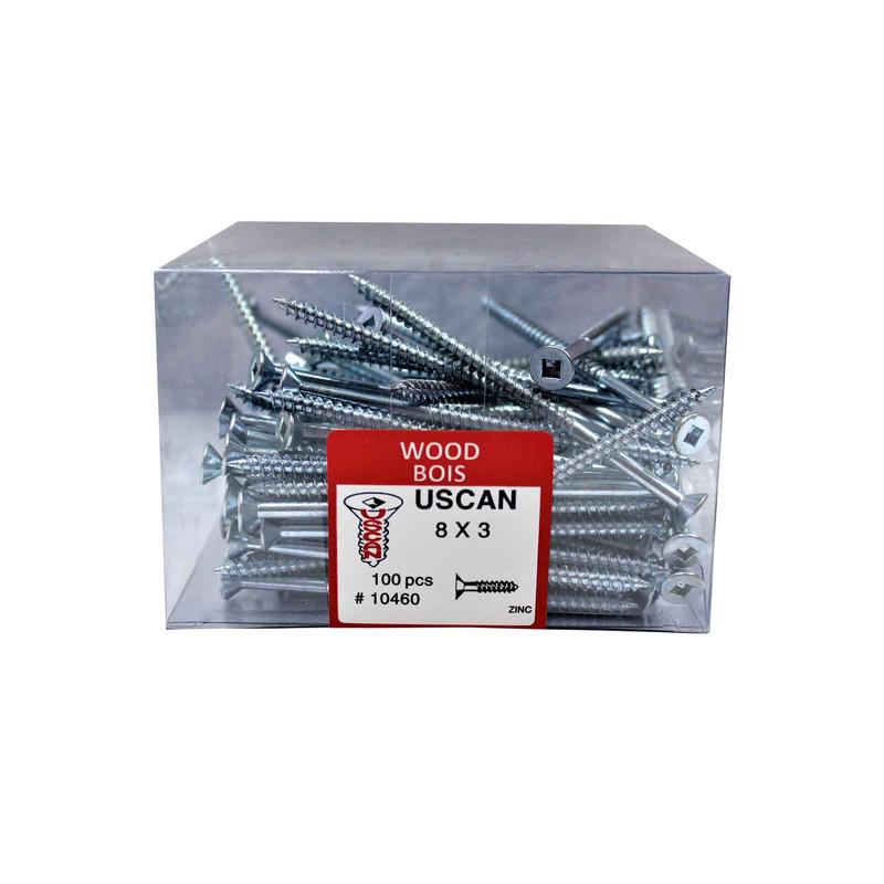 Vis  bois  tte plate plaque zinc, #8 x 3" (100 units)