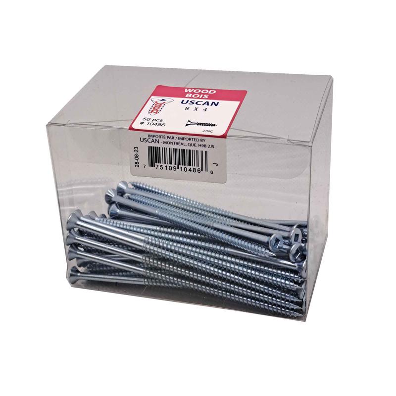 Vis  bois  tte plate plaque zinc, #8 x 4" (50 units)