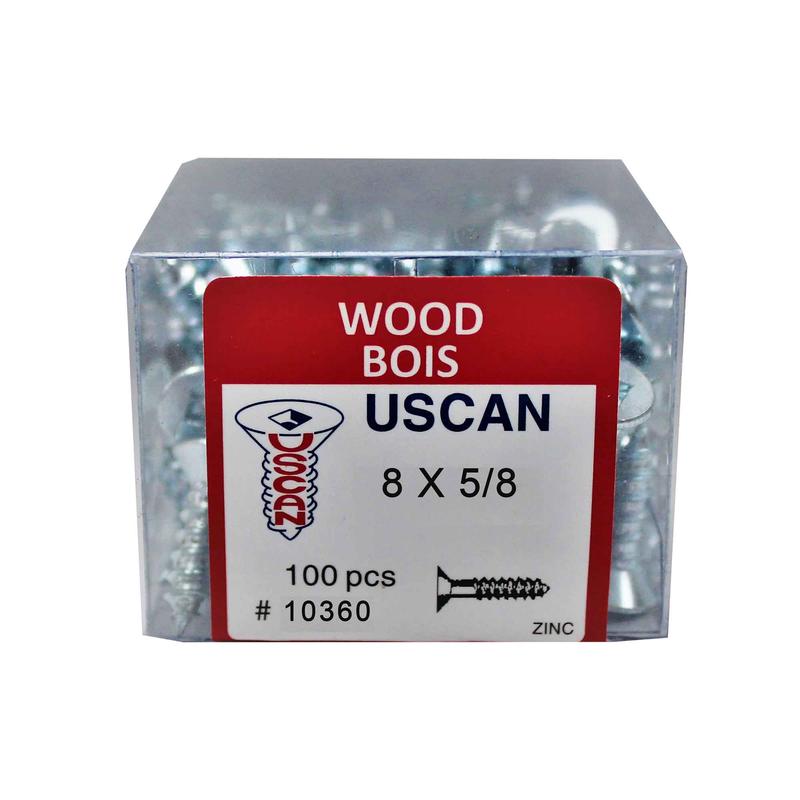 Vis  bois  tte plate plaque zinc, #8x 5/8" (100 units)