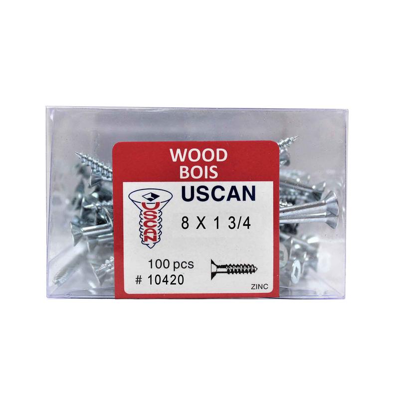 Vis  bois  tte plate plaque zinc, #8x1-3/4" (100 units)