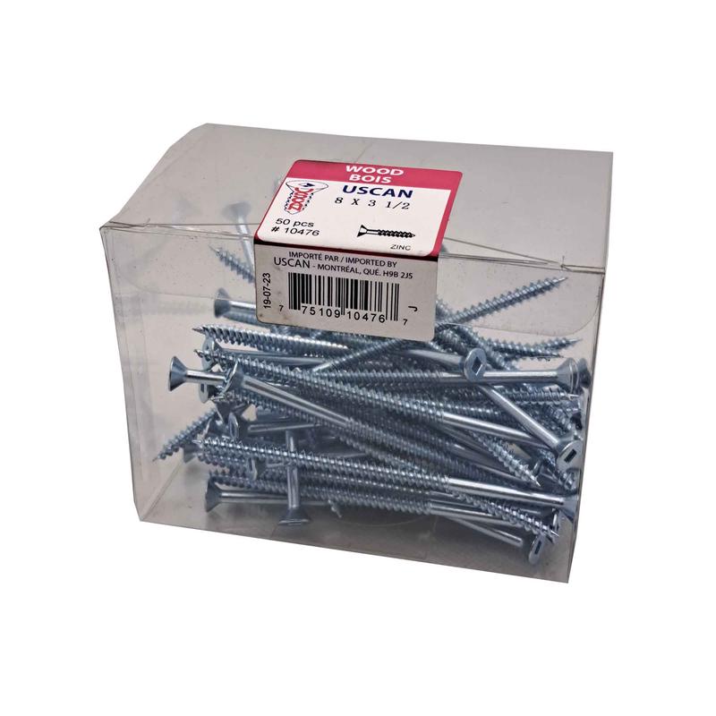 Vis  bois  tte plate plaque zinc, #8x3-1/2" (50 units)