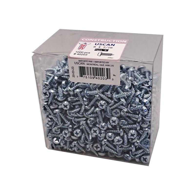 Vis  charpente mtallique de type "S" plaque zinc, #6x 7/16" (1000 units)
