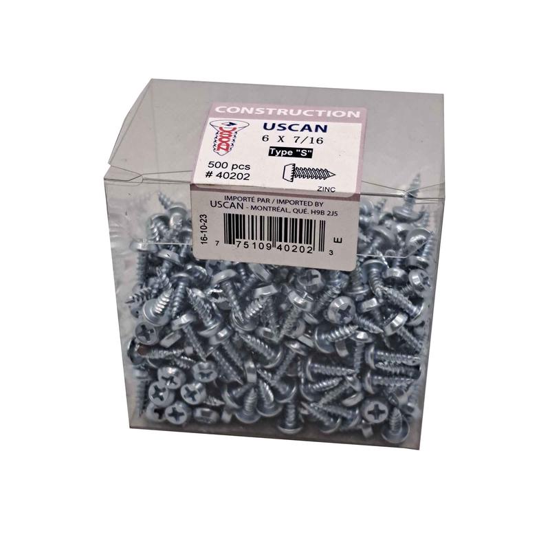 Vis  charpente mtallique de type "S" plaque zinc, #6x 7/16" (500 units)