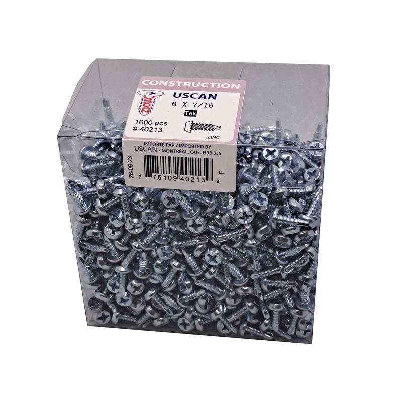 Vis "Tek" plaque zinc pour charpente mtallique, #6x 7/16" (1000 units)