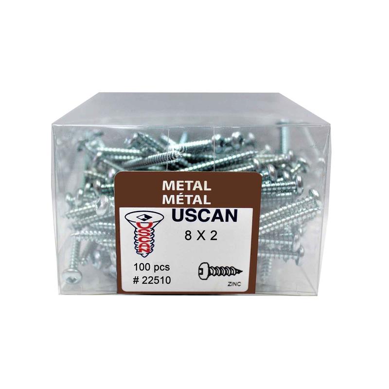 Vis  tte ronde plaque zinc pour mtal, #8 x 2" (100 units)