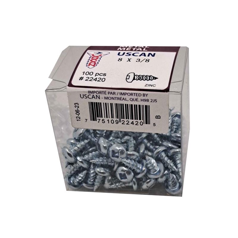 Vis  tte ronde plaque zinc pour mtal, #8x 3/8" (100 units)