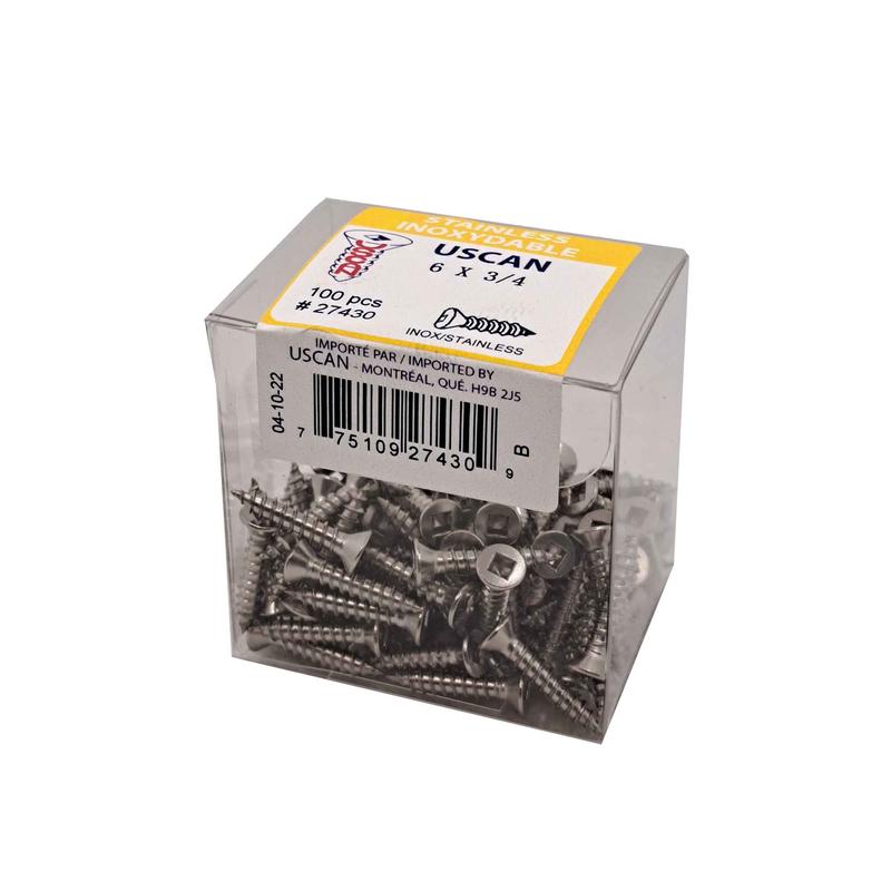 Vis en acier inoxydable  tte plate pour mtal, #6x 3/4" (100 units)