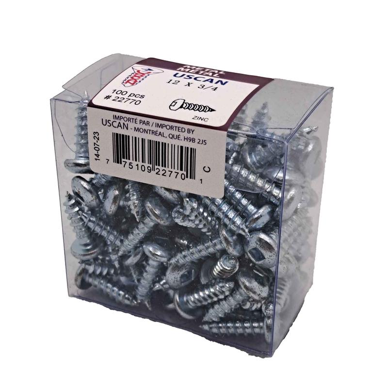 Vis  tte ronde plaque zinc pour mtal, #12x 3/4" (100 units)