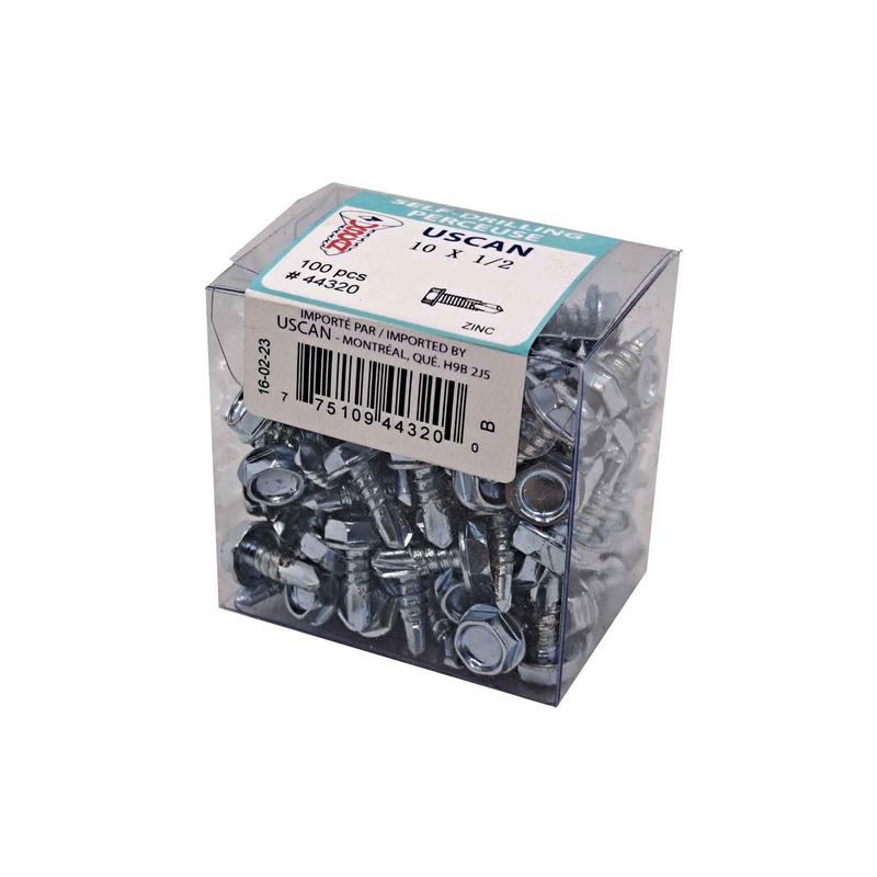 Vis autoperceuse  tte hexagonale plaque zinc "Tek" pour le mtal, #10-16 x 1/2" (100 units)