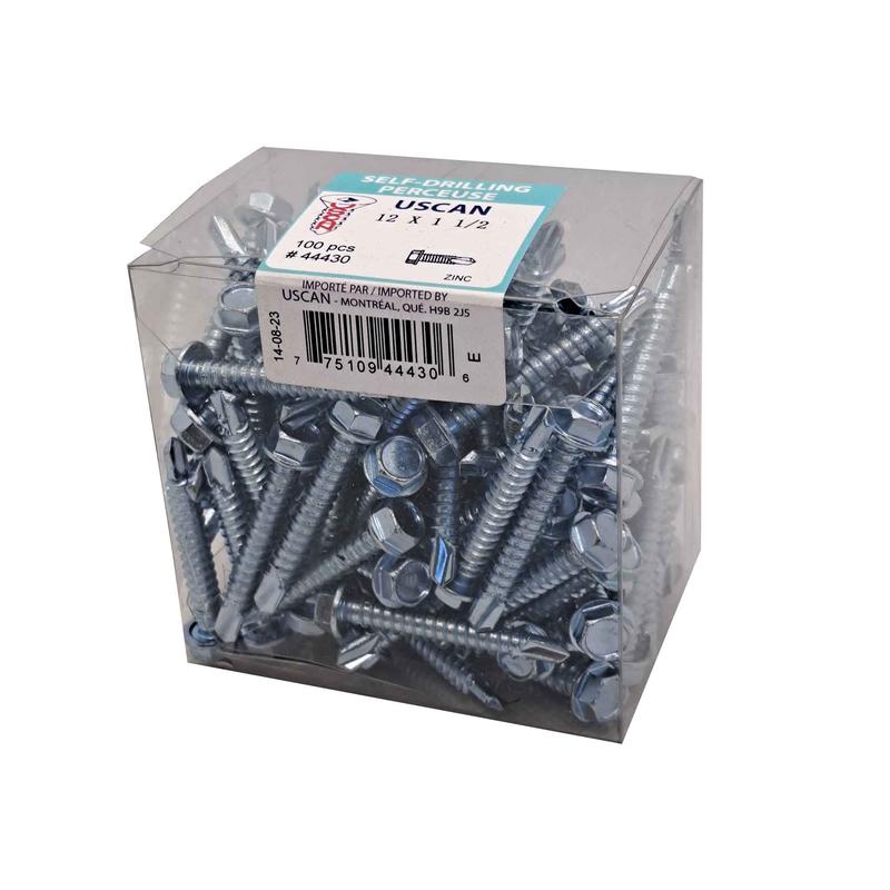 Vis autoperceuse  tte hexagonale plaque zinc "Tek" pour le mtal, #12-14 x 1-1/2" (100 units)