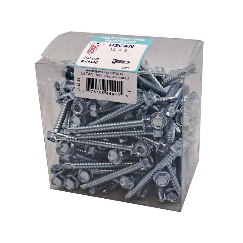 Vis autoperceuse  tte hexagonale plaque zinc "Tek" pour le mtal, #12-14 x 2" (100 units)