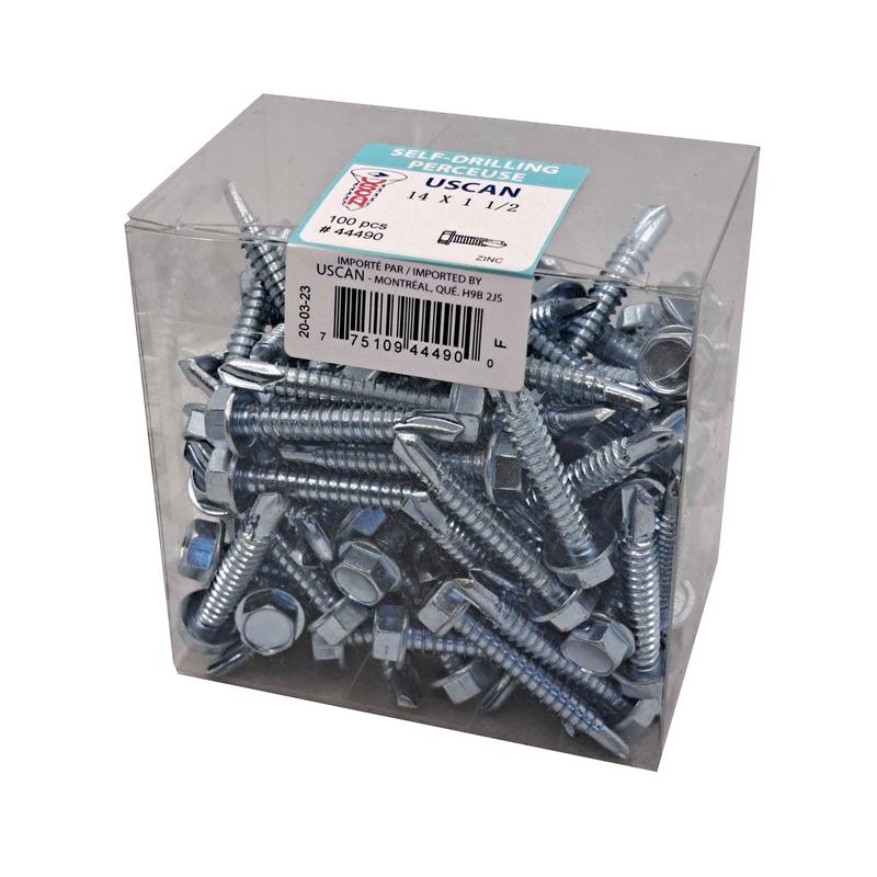 Vis autoperceuse  tte hexagonale plaque zinc "Tek" pour le mtal, #14-14 x 1-1/2" (100 units)
