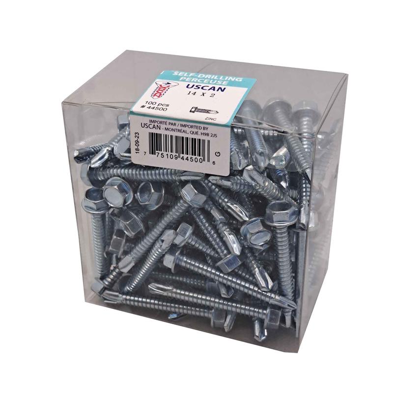 Vis autoperceuse  tte hexagonale plaque zinc "Tek" pour le mtal, #14-14 x 2" (100 units)