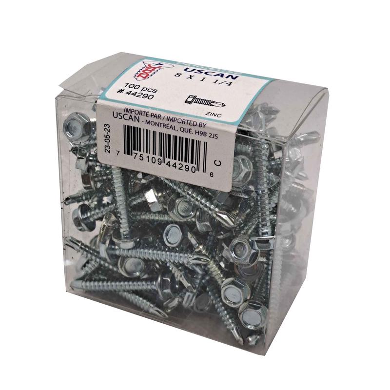 Vis autoperceuse  tte hexagonale plaque zinc "Tek" pour le mtal, #8-18 x 1-1/4" (100 units)