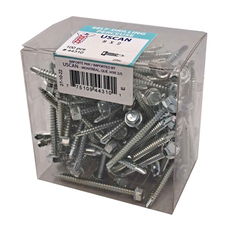 Vis autoperceuse  tte hexagonale plaque zinc "Tek" pour le mtal, #8-18 x 2" (100 units)