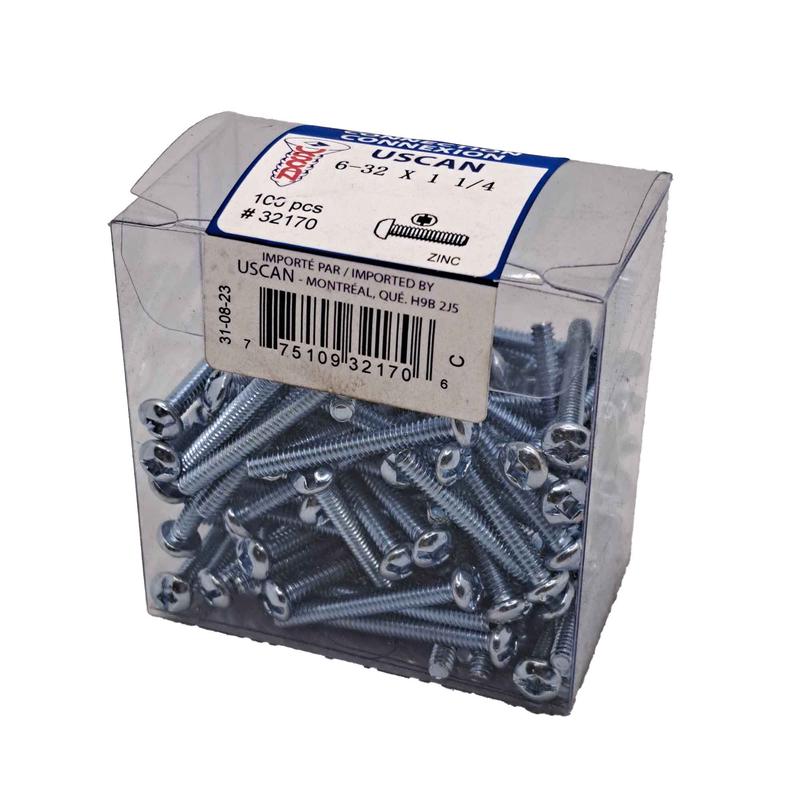 Vis de mcanique  tte ronde plaque zinc, #6-32x1-1/4" (100 units)