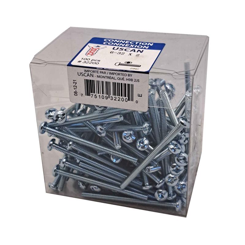 Vis de mcanique  tte ronde plaque zinc, #6-32x2" (100 units)