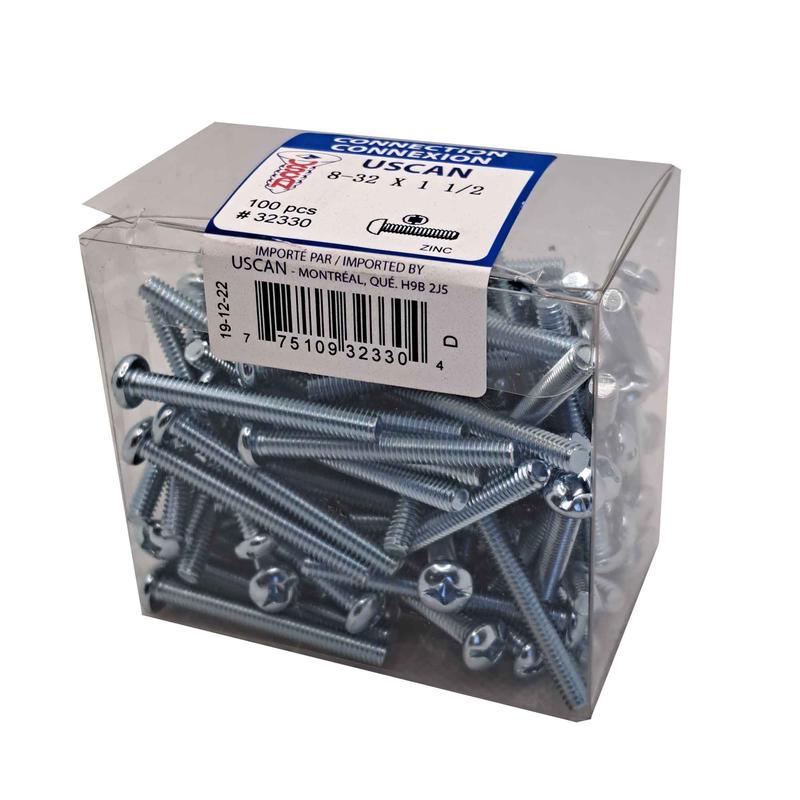 Vis de mcanique  tte ronde plaque zinc, #8-32x1-1/2" (100 units)