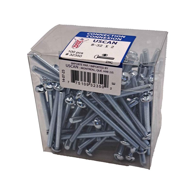 Vis de mcanique  tte ronde plaque zinc, #8-32x2" (100 units)