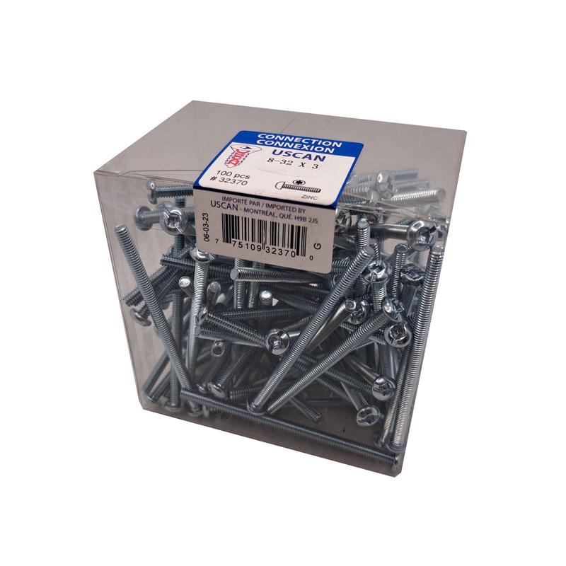 Vis de mcanique  tte ronde plaque zinc, #8-32x3" (100 units)