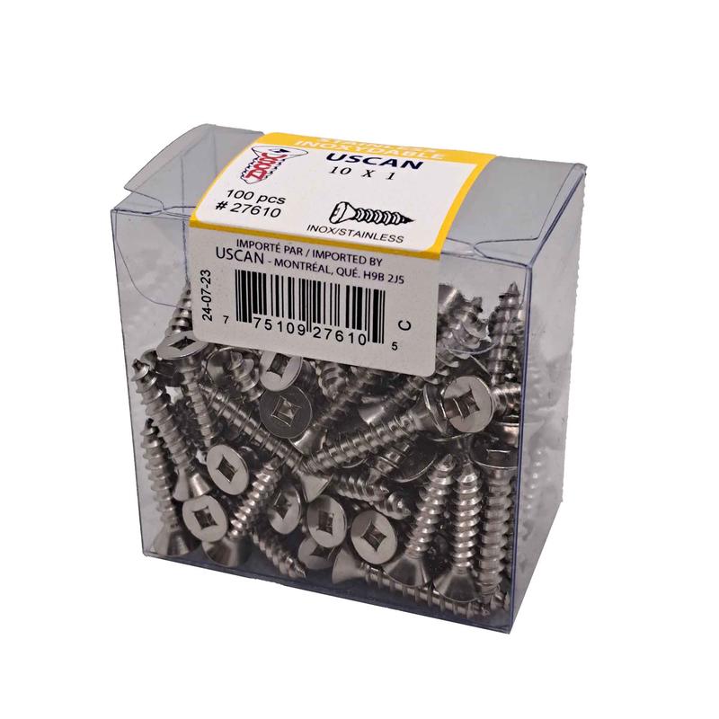 Vis en acier inoxydable  tte plate pour mtal, #10 x 1" (100 units)